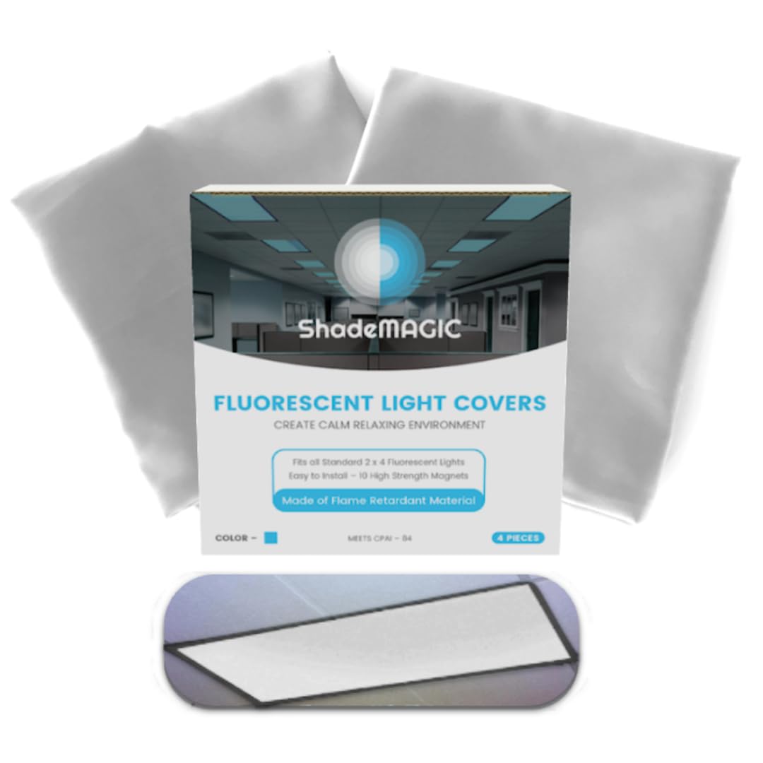 Shademagic Fluorescent Light Covers For Classroom Or Office - Light Filter Pack Of (2); Eliminate Harsh Glare That Causing Eyestrain And Head Strain. Office & Classroom Decorations. Light Diffusers