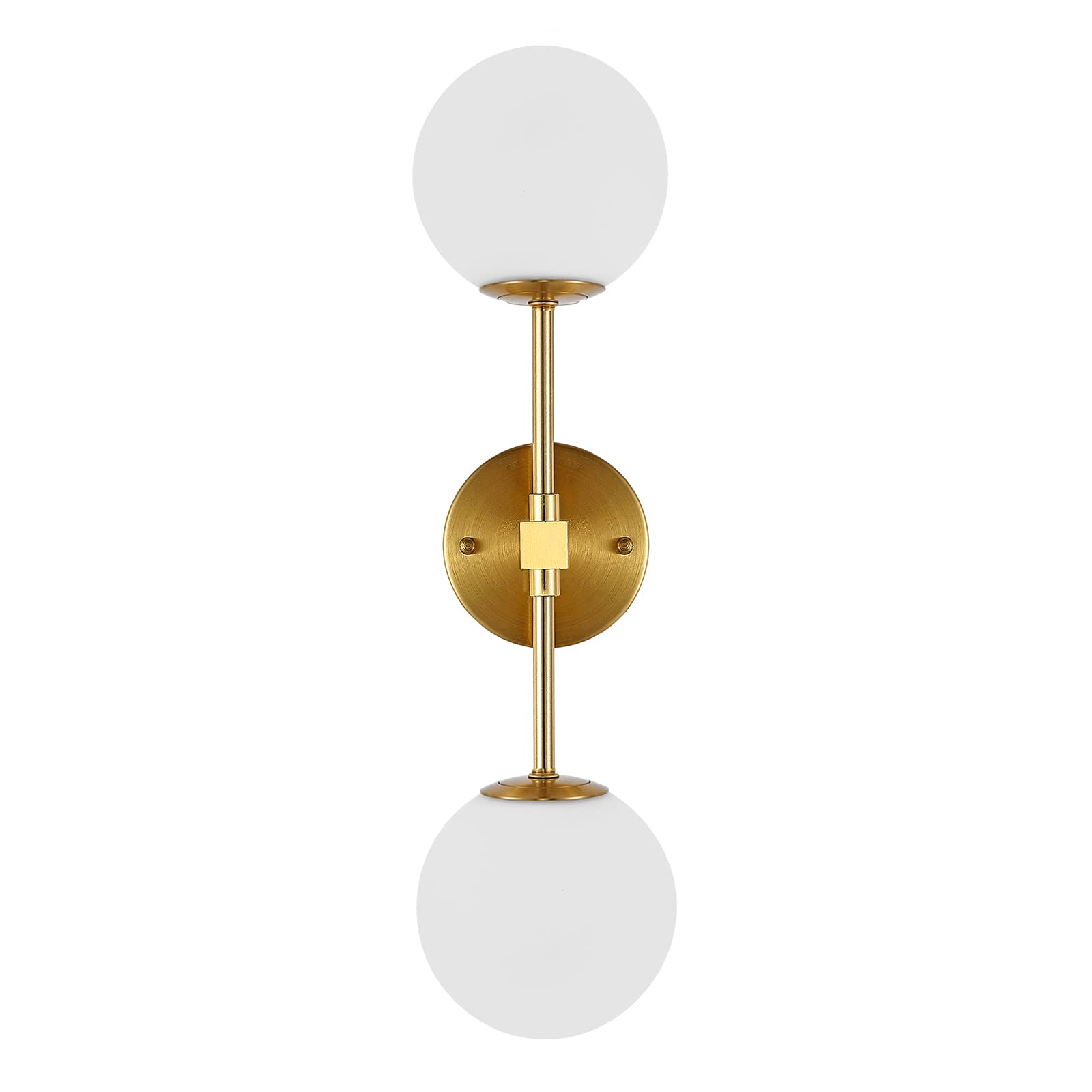 BAODEN Modern Wall Sconce 2-Lights Industrial Mid Century Bathroom Vanity Wall Light with White Globe Glass Lampshade Brushed Br