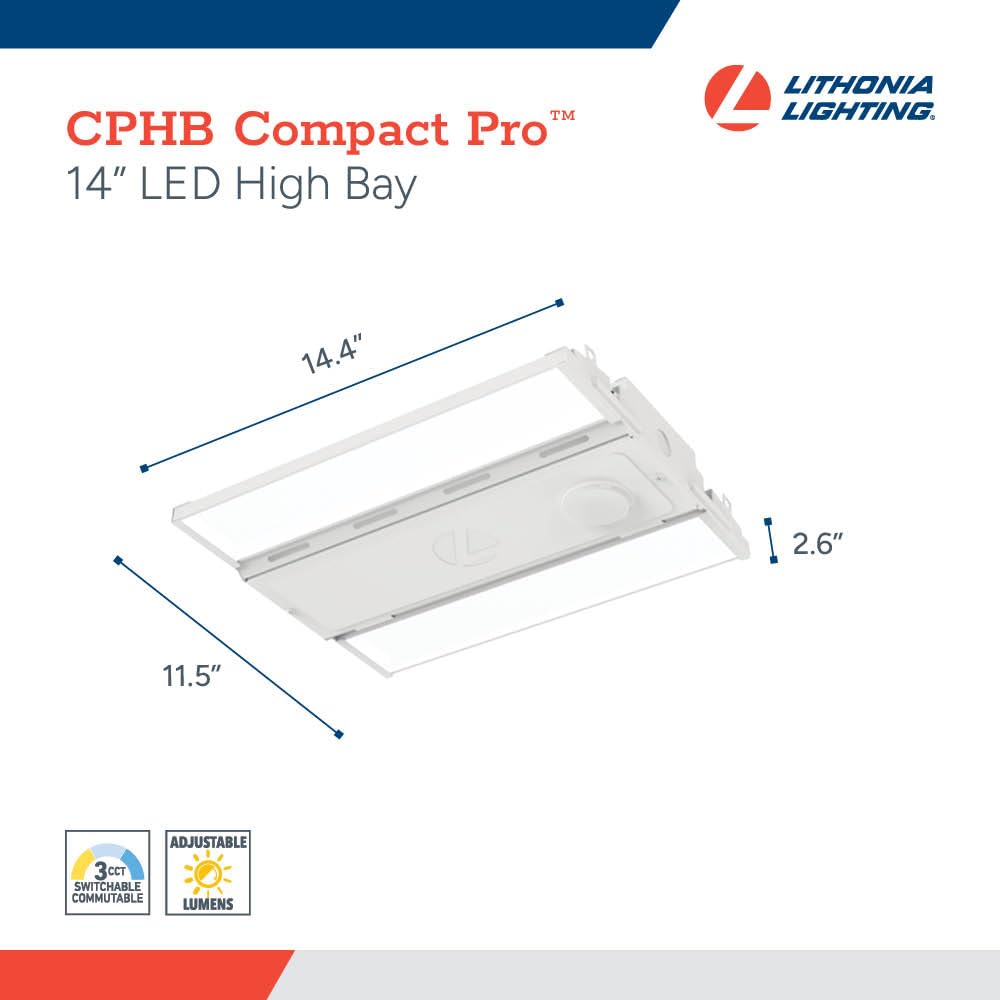 Lithonia Lighting Compact Pro Led High Bay Light  Ceiling Lighting Fixture  Adjustable 12000/15000/18000 Lumens  Selectable 4000K/5000K  Mvolt 120-277V (Cphb Alo13 Mvolt Sww9 80Cri Dwh)