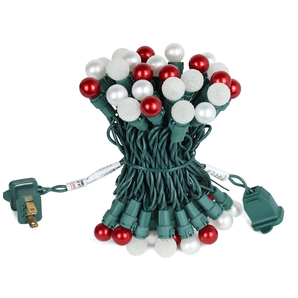 ESOLTON Red & White Christmas Lights 50 LED G15 Globe Lights Connectable, Berry Christmas String Lights Plug in Indoor Christmas Tree Lights for Outdoor Xmas Home Decor