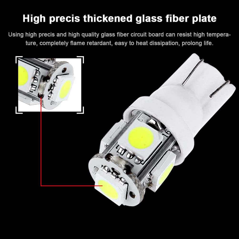 cciyu T10 5-5050-SMD LED Bulb for Instrument Panel, Twist Lock Socket, White