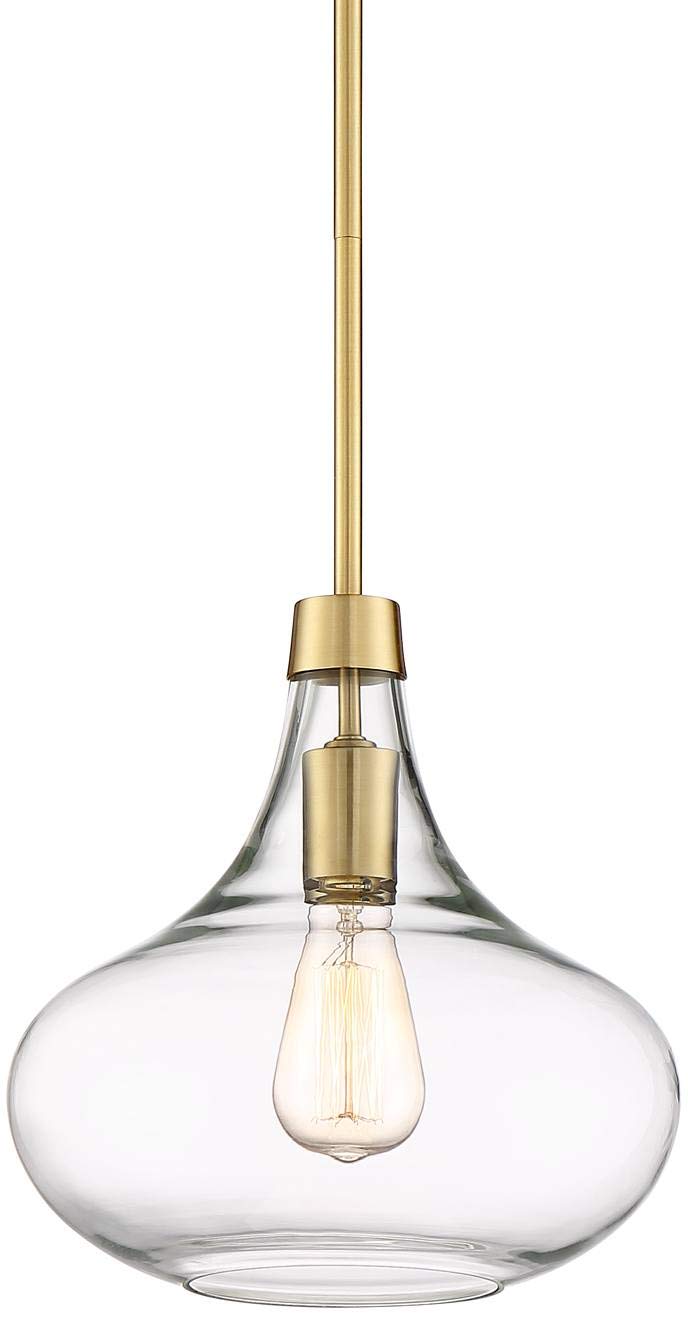 Possini Euro Design Pendant Light Fixture, Mini Gold, Antique Brass, Clear Glass Shade, 11in Wide x 11in High, Model 23N40