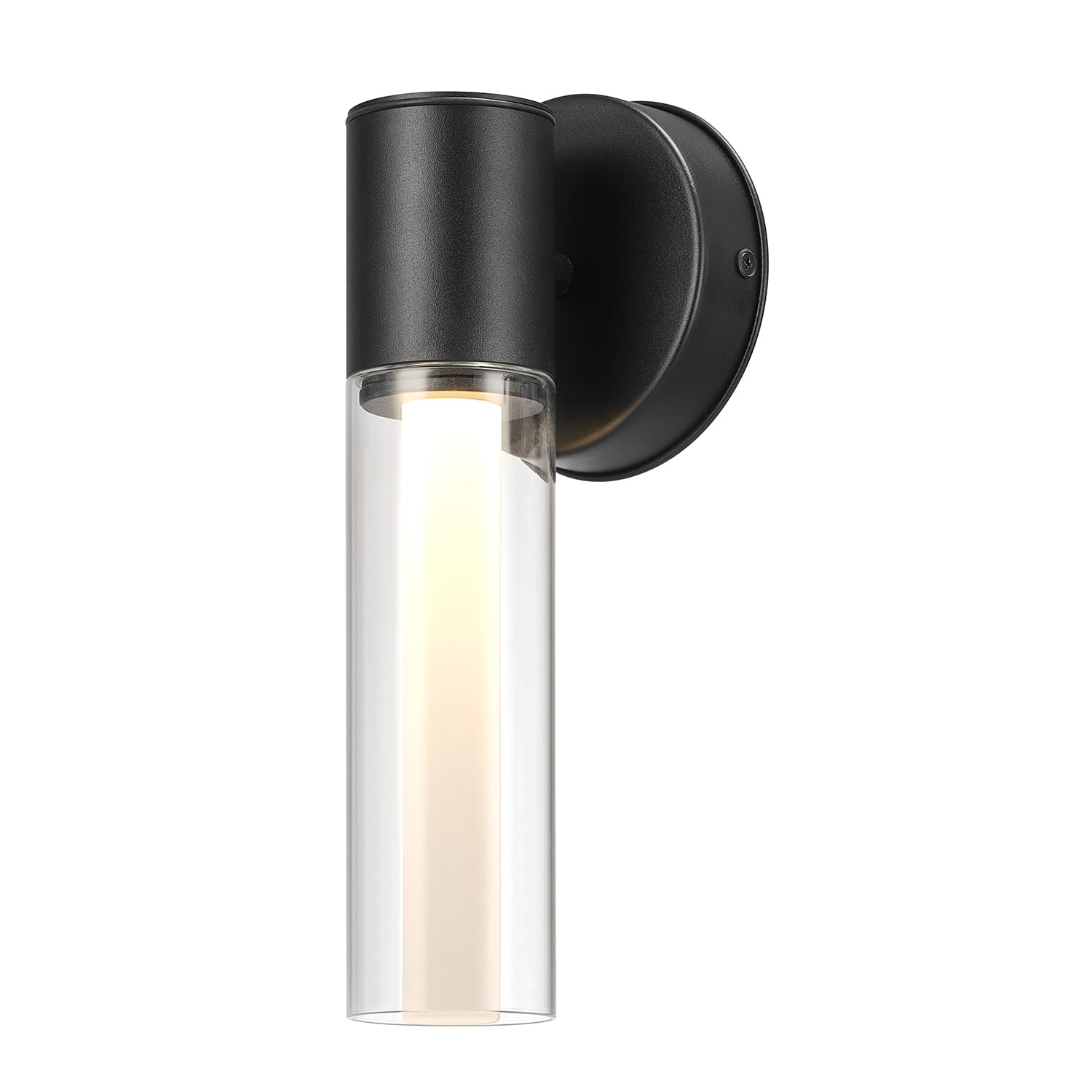 Globe Electric 60000127 16-Watt LED Integrated Outdoor Wall Sconce, Matte Black, Clear Outer Glass Shade, Frosted Inner Tube, Up