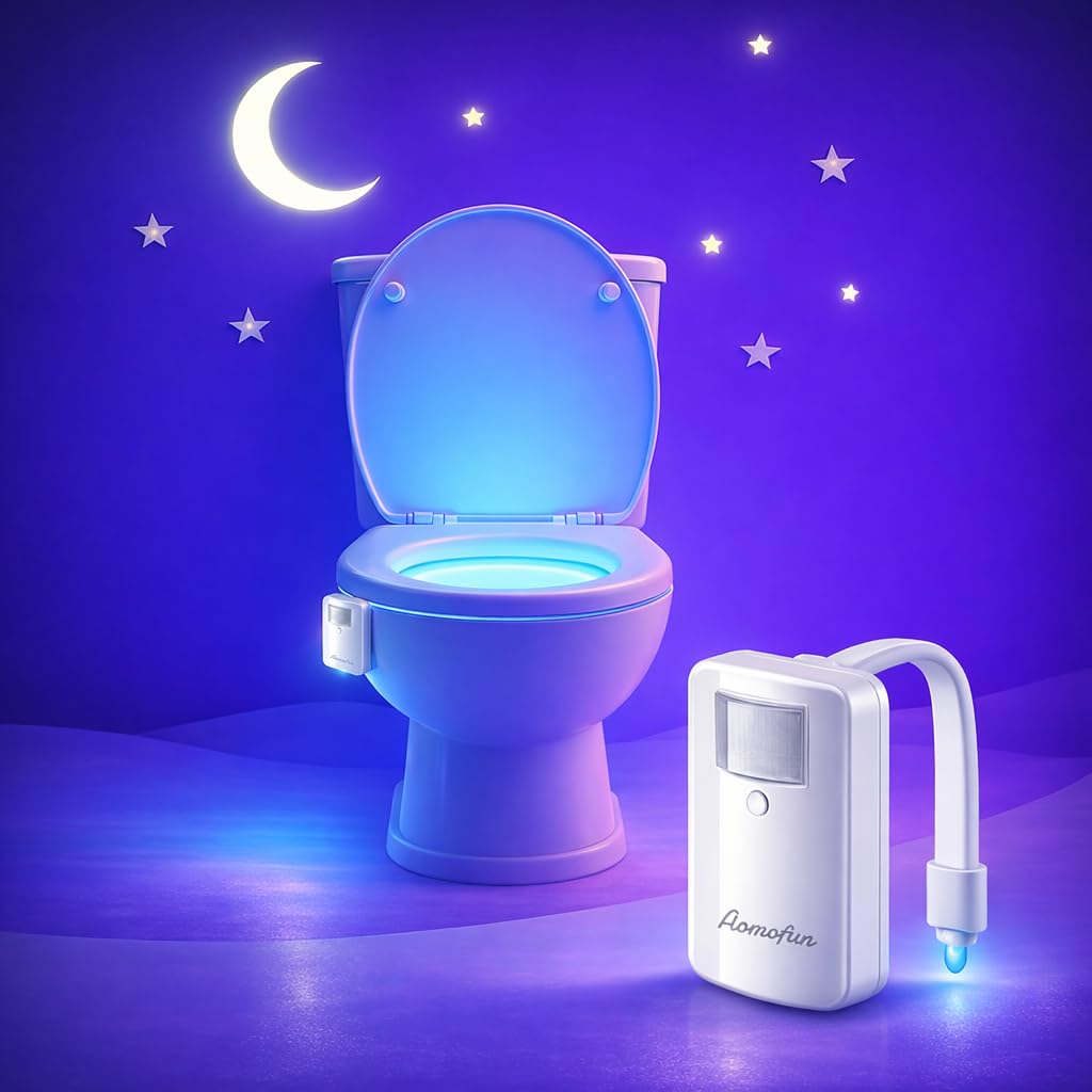 Aomofun Toilet Night Light, Motion Sensor Activated LED Nightlight, 16 Color Changing Bathroom Lighting Soft Glow Inside Bowl, W