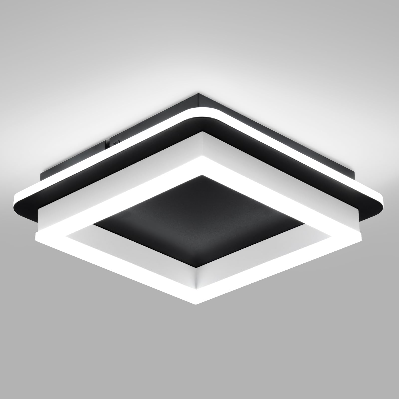 CANEOE Black Led Hallway Light Fixtures 6000K Cold White LED Modern Ceiling Light Fixtures Acrylic Square Flush Mount Ceiling La
