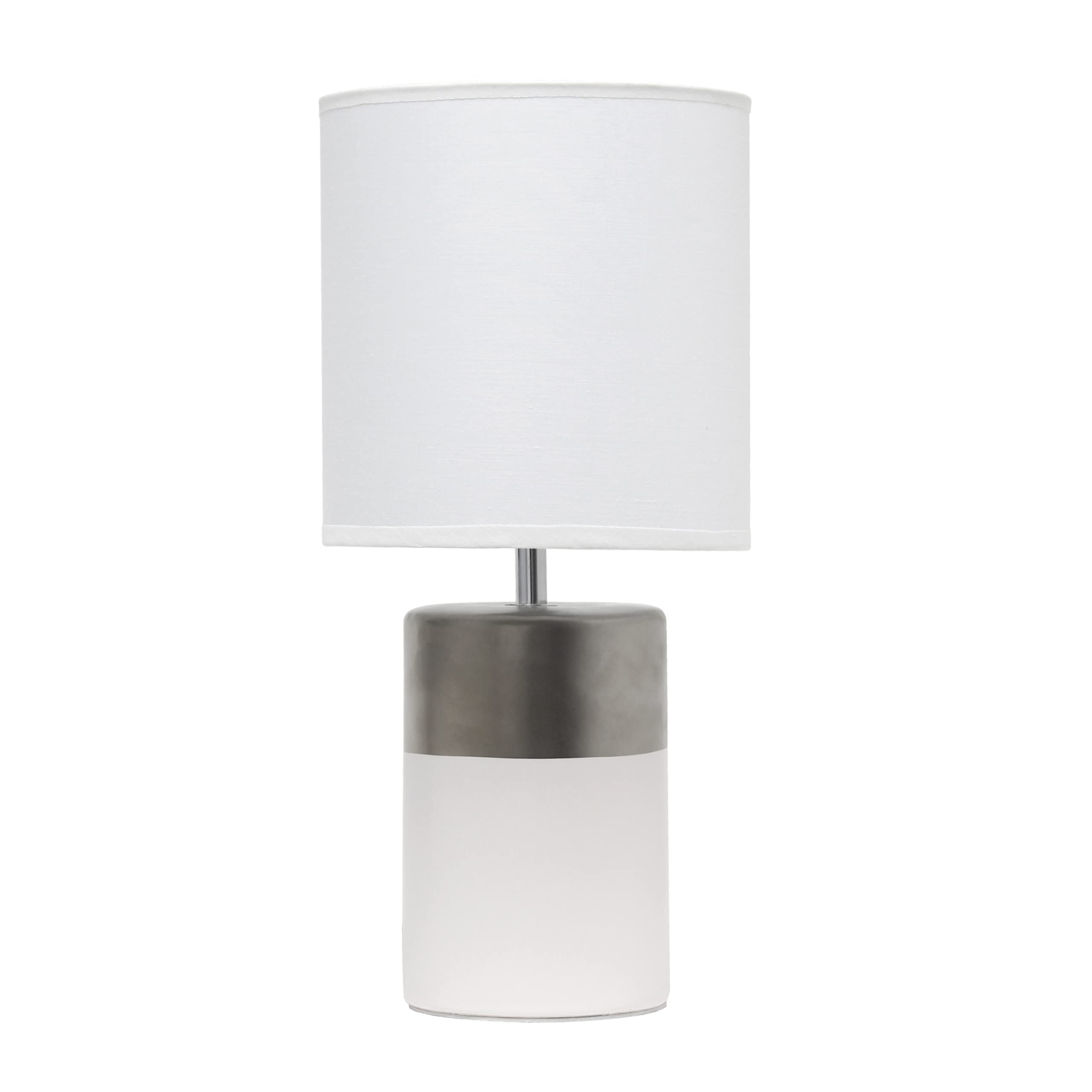 Simple Designs Lt1114-Off Two Toned Split Colors Basics Porcelain Bedside Table Lamp, Silver And Off White