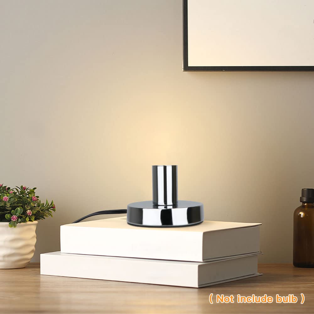Helunsi Industrial Table Lamp Base, Silver Metal E26/E27 Bulb Holder, Mini Short Desk Lamp With 5.8Ft Cord, Model E507234