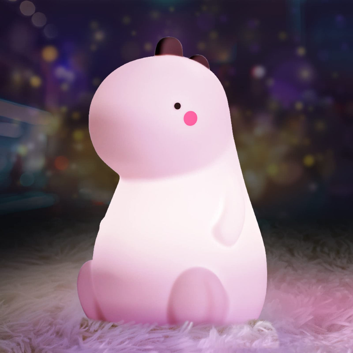 Cute Dinosaur Lamp, Toddler Night Light For Kids, 3 Level Dimmable Touch Night Light For Baby Nursery, Rechargeable Silicone Squ