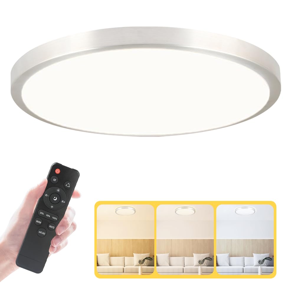 BABLOOM LED Flush Mount Ceiling Light Fixture, Dimmable 24W, 2500LM, 3000K-6500K, 13 Inch, White, Model MX2736