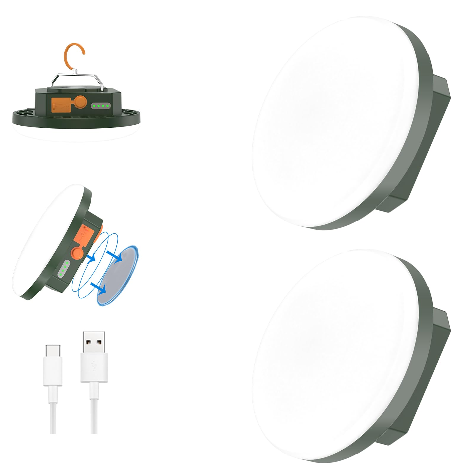 iodoo 2pcs Rechargeable Tent Light 10000mAh 3000LM 6500K Green Emergency Camping Lights