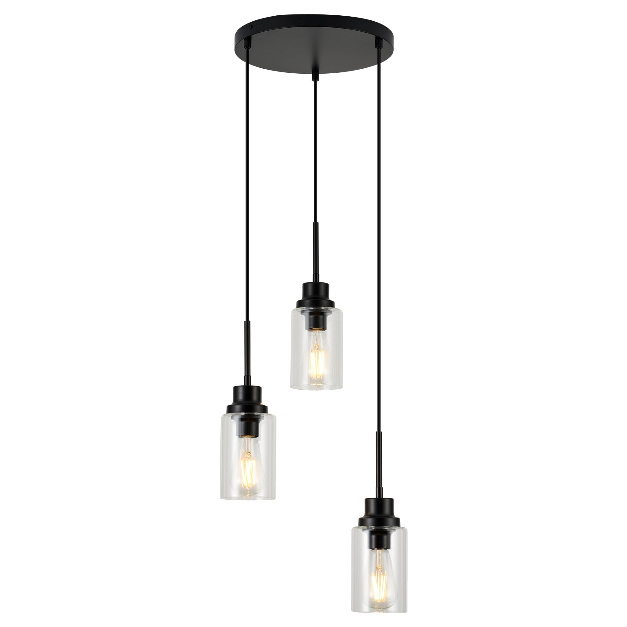 LIGOTFIRE 3-Lights Modern Pendant Light Fixtures Black Adjustable Height Ceiling Lights Chandelier with Clear Glass Shades Kitchen Island Lighting Hanging E26 Base for Foyer Dining Room
