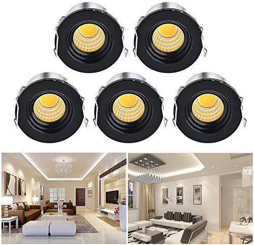 Sorfia 5Pack 3W Mini LED Recessed Lighting  1 Inch Recessed LED Lights  Under Cabinet Lighting Under Cabinet Lights 300LM 6000K Cool White AC 110V Lights with Driver Power Supply