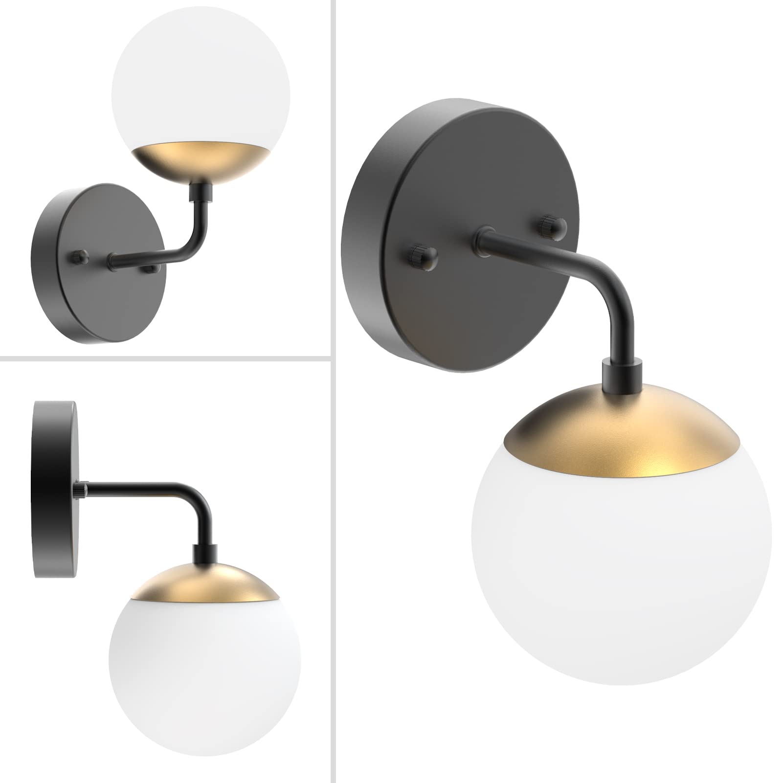 Tipace Black and Gold Wall Light, Mid Century Modern Globe Sconce, 6000K G9 Bulb, 1 Light, well-made Metal