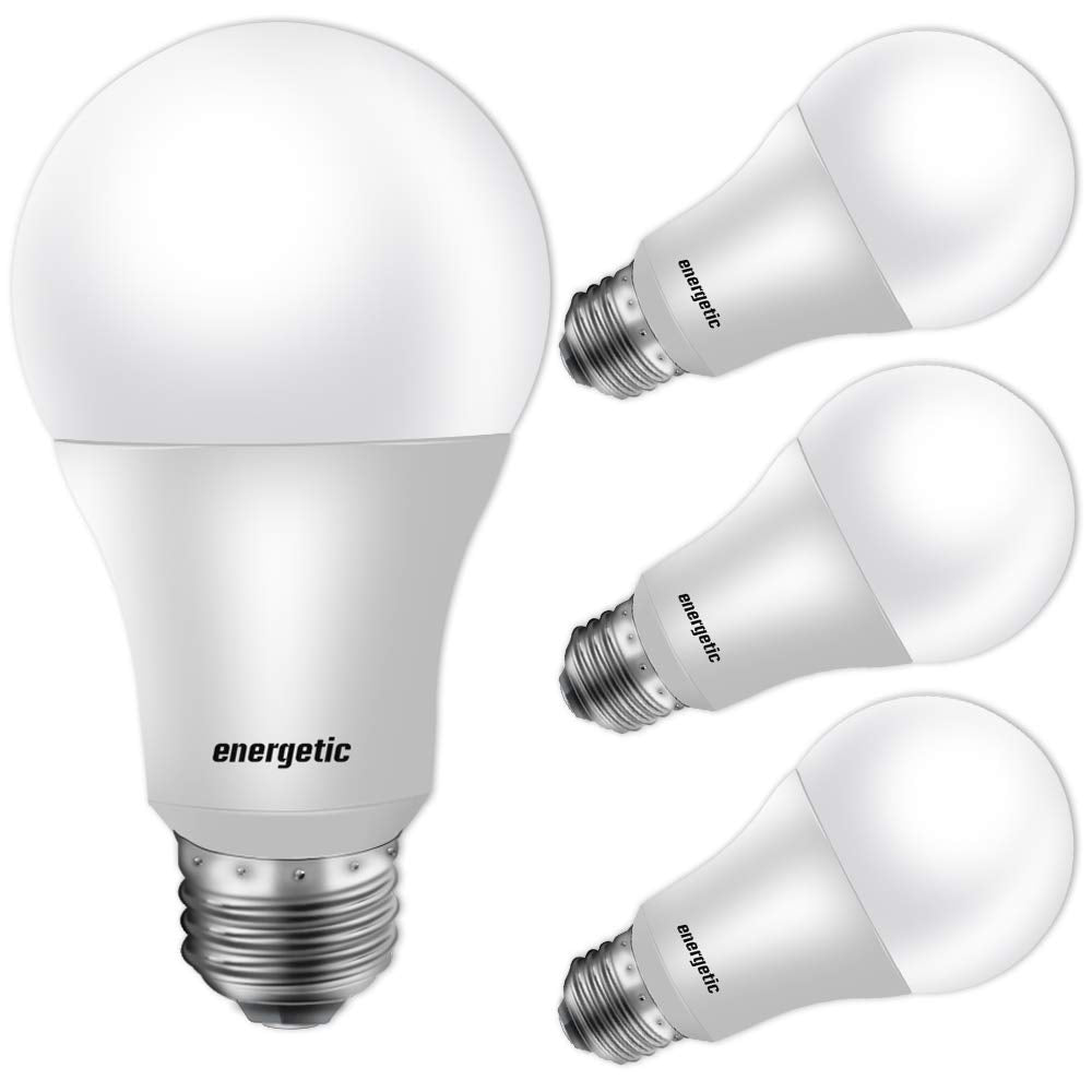 Energetic Lighting A19 LED Light Bulb 60W Equivalent 3000K Warm White Non-Dimmable 4 Pack E26 Medium Base 750lm UL Listed