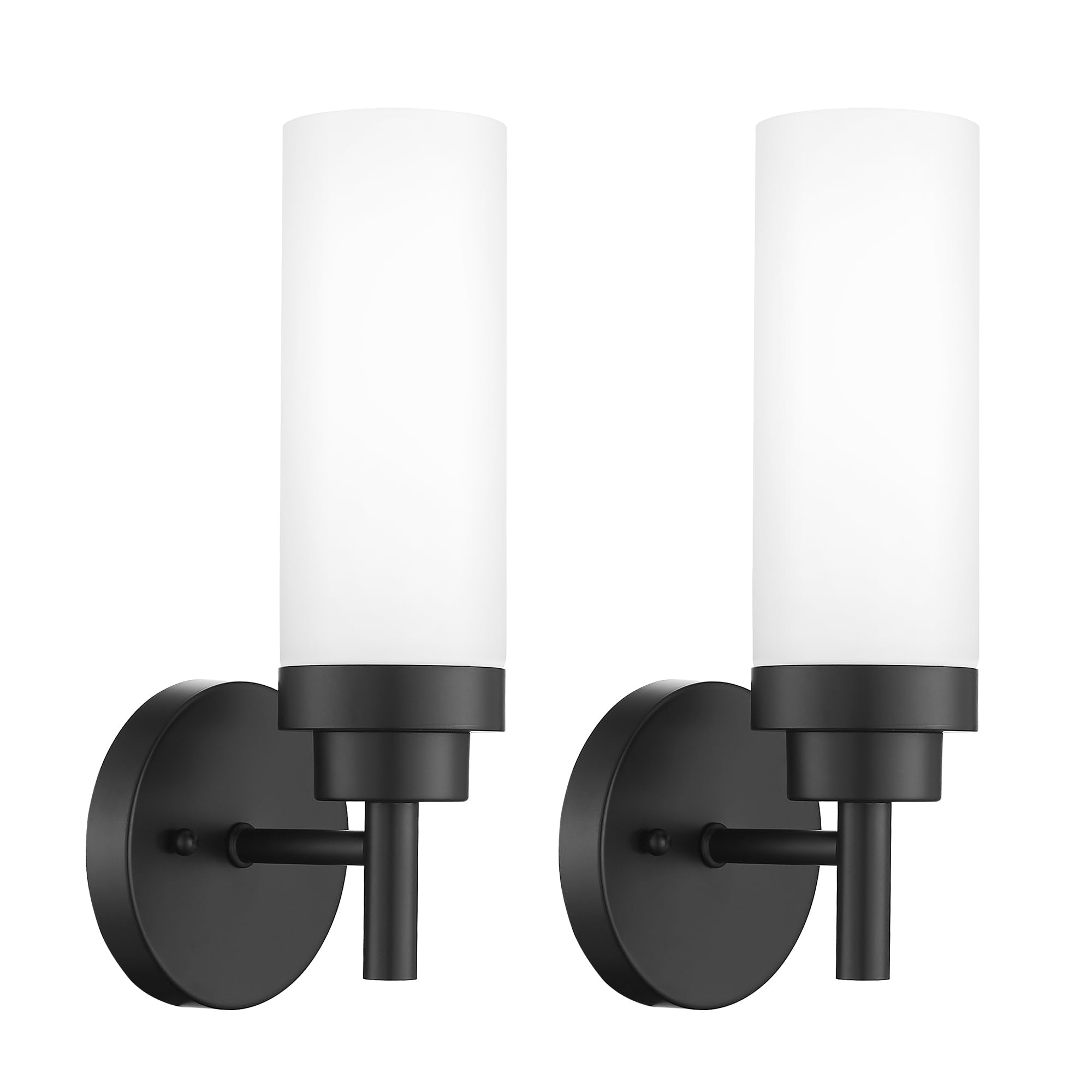 Emak Modern Wall Sconce Set Of 2, Black Bathroom Light Fixtures With Milk Glass Shade, Farmhouse Wall Lamp For Bathroom, Bedroom