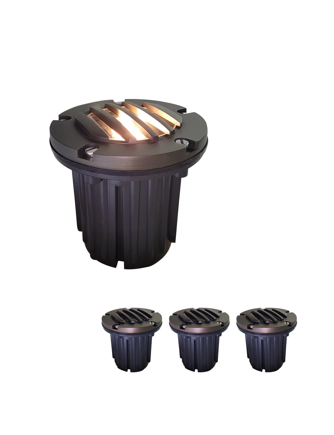 Malory Brass Top Cover Landscape Well Lights  (5H)12V Low Voltage Outdoor In Ground Lights Landscape Lighting For Pathway  Driveway And Garden 4 Pack With Mr16 Bulb (Grated Top  4-Pack Without Bulb)