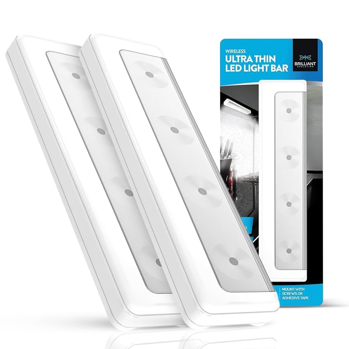 Brilliant Evolution Wireless Led Stick On Lights - Battery Operated For Under Cabinet, Kitchen, Closet, And Countertops - 65 Lum