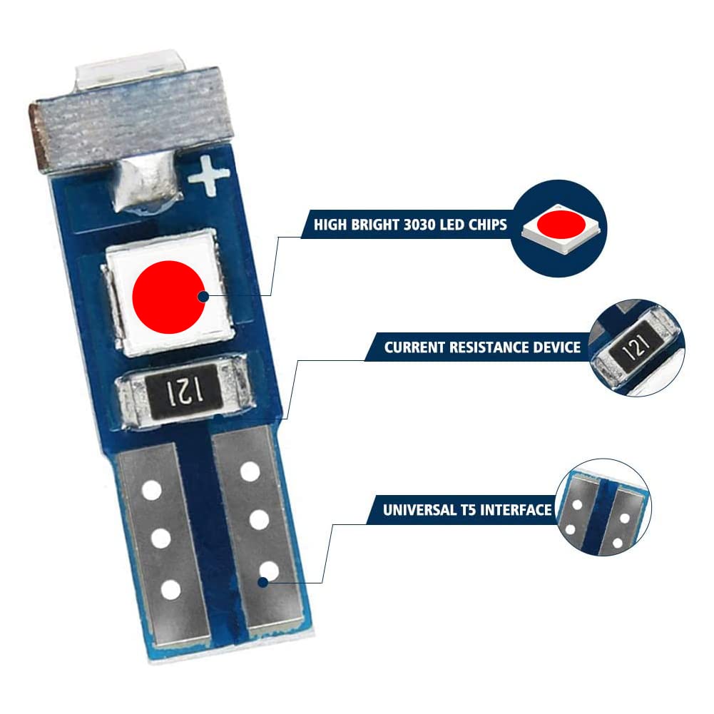 Nanpoku T5 LED Bulbs 74 73 37 2721, Red, Canbus Error Free for Auto Dashboard, Gauge Cluster Indicator Lights, 12PC