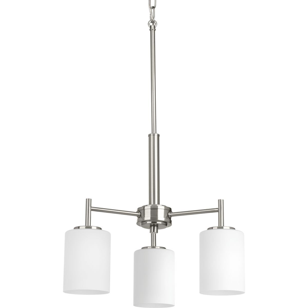 Progress Lighting P4318-09 Replay Collection Etched White Glass Modern Chandelier Light, 3-Light, Brushed Nickel