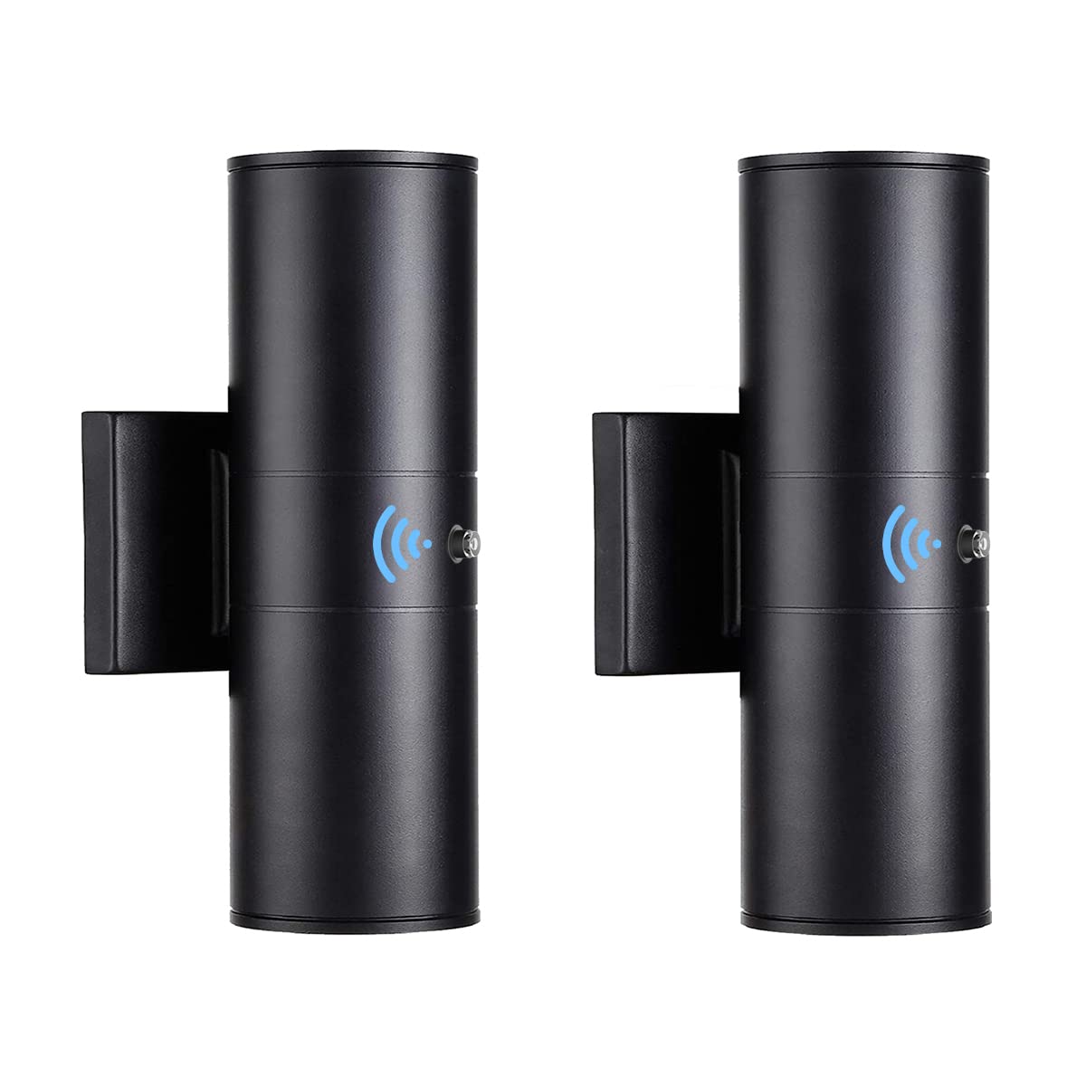 Tipace Modern Outdoor Porch Lights - Matte Black Cylinder Wall Fixtures, Dusk To Dawn Sensor, Aluminum, 2 Pack