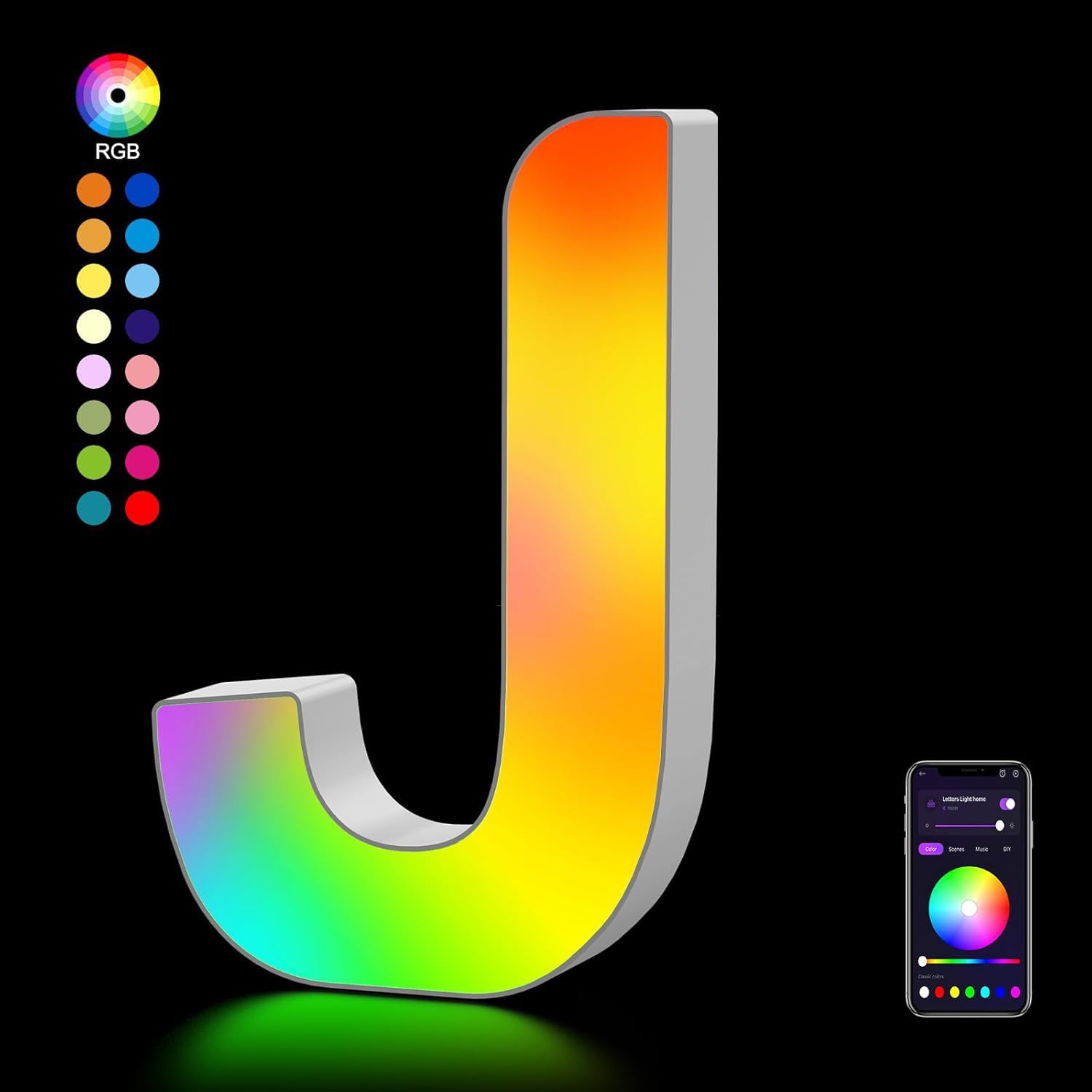 Kangtaixin LED Letter Light Sign, USB Powered, Color Changing, Model G201, Letter J