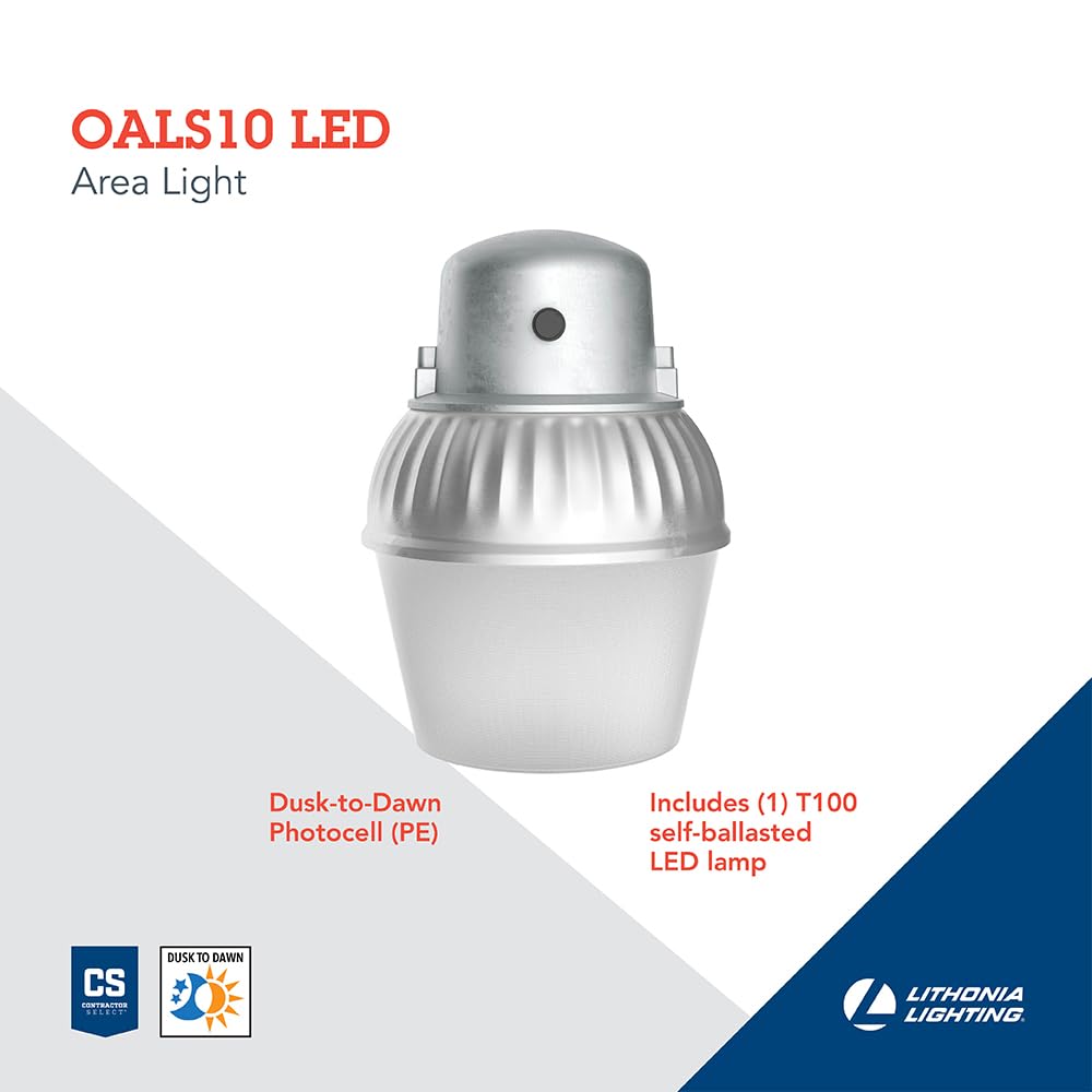 Lithonia Lighting Led Outdoor Flood Light Fixture, Exterior Dusk Dawn Security Light With Photocell Sensor, Gray (Oals10)