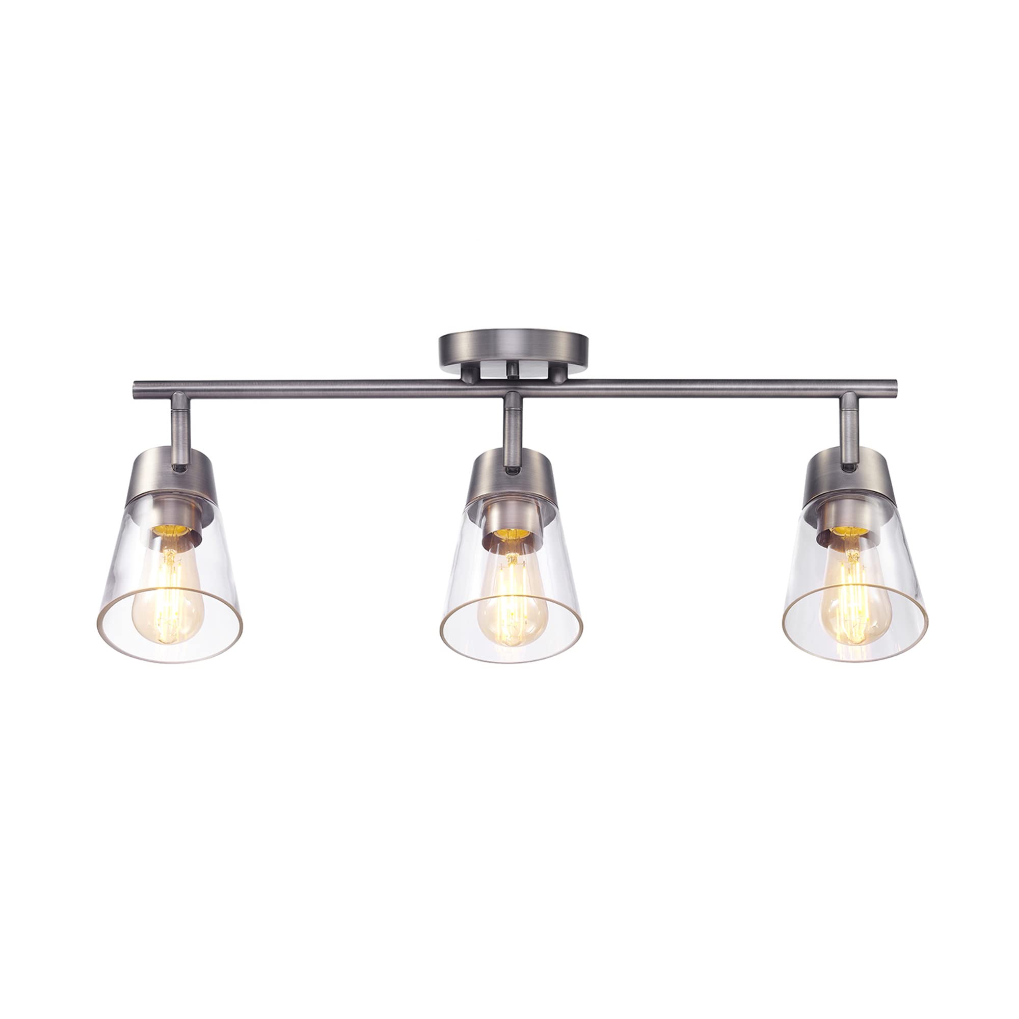 Globe Electric 3-Light Track Lighting, Pewter, Clear Glass Shades, Model 64000045, E26 Socket, Kitchen Ceiling Light