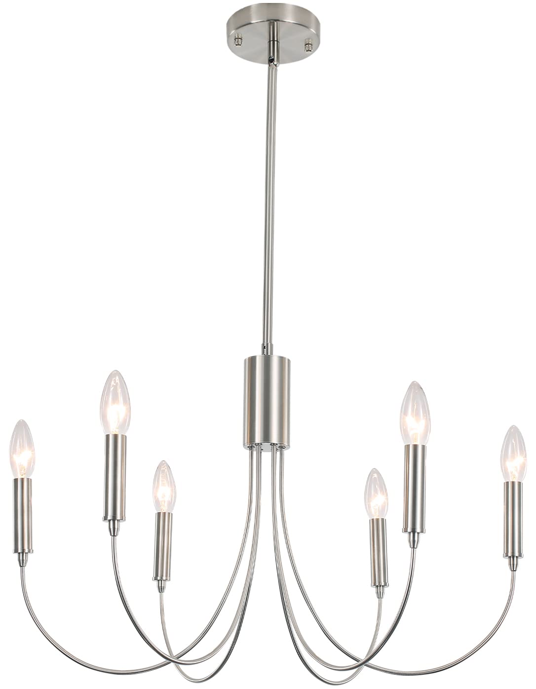 Modern Chandeliers For Dining Room, 6-Lights Vintage Farmhouse Chandeliers, Large Brushed Nickel Hanging Light Fixture For Dinin