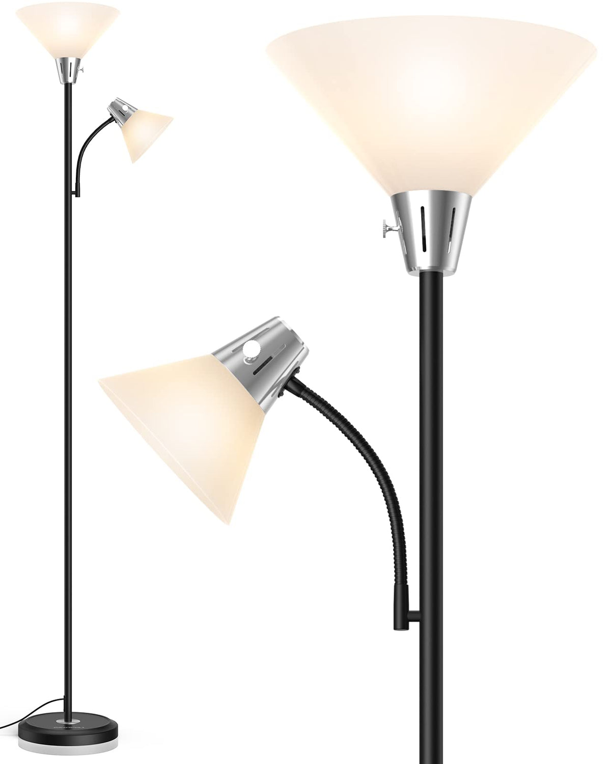 Lepower Floor Lamp, 9W Led Standing Lamp With 5W Adjustable Reading Light, Modern Bright Floor Lamp With Replaceable 3000K Energ