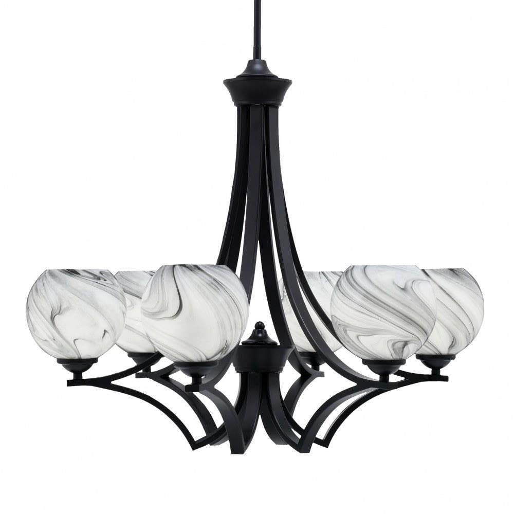 Toltec Lighting 566-MB-4109 Zilo - 6 Light Uplight Chandelier-23 Inches Tall and 26.5 Inches Wide, Finish Color: Matte Black, Glass Color: Onyx Swirl