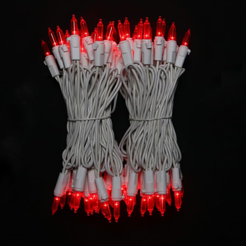 Red Christmas Led Lights - 2 Pack 100 Count Red Christmas String Lights For Tree  Bedroom  Wedding  Indoor/Outdoor Valentines Day Decorations  2 Sets 33 Feet White Wire  Ul Certified  Connectable