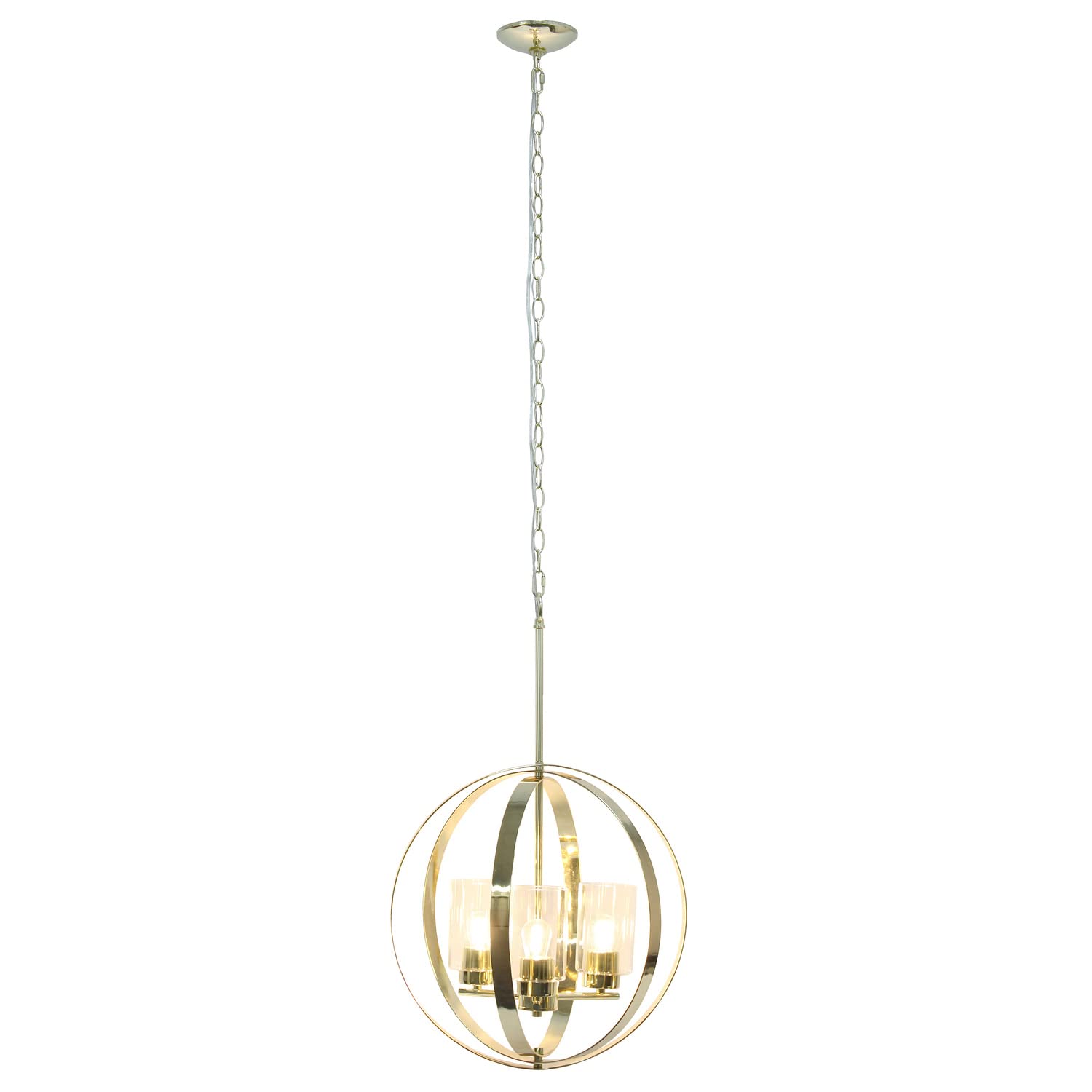 Elegant Designs Pendant Light 3-Light Metal & Glass 18in Gold PT1021-GLD