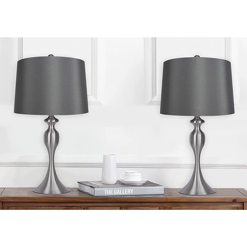 Grandview Gallery Table Lamps Set of 2, Brushed Nickel, Grey Linen Shade, 26.5in Model ST90215FQ-(W)
