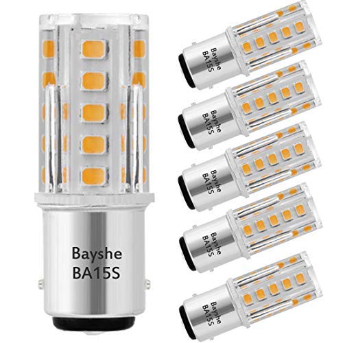 Bayshe 3W 12V Ba15S S8 Sc Bayonet Single Contact Base 1156 1141 Led Light Bulb 2700K Warm White,Low Voltage Ac/Dc 12Volt Landscape Path Deck Rv Camper Marine Boat Trailer Lighting-Pack Of 5