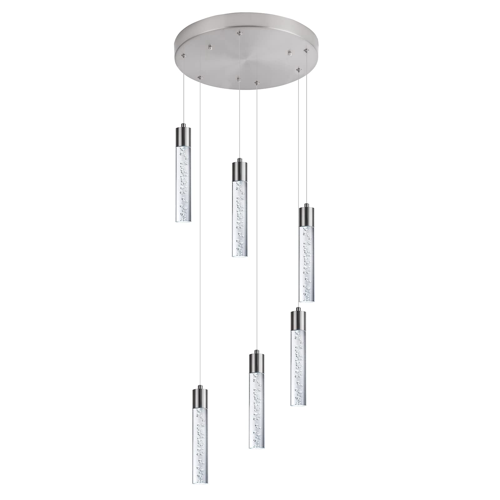 Votag Modern Chandeliers For High Ceilings  Brushed Nickel Foyer Pendant Lighting With Preminum Bubbles  Pendant Lights Kitchen 6-Lights Dimmmable For Foyer Dining Room  Kitchen Island Bars