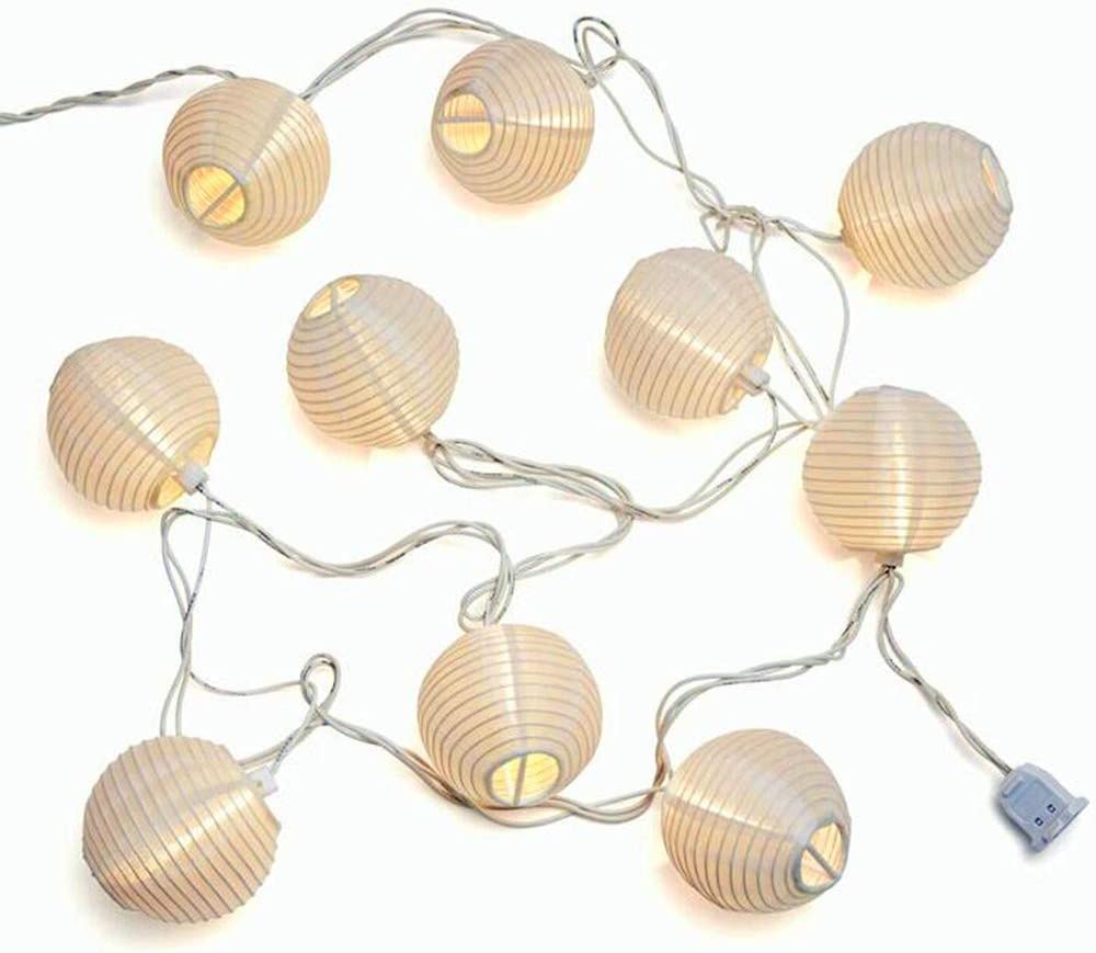 White Lantern String Lights Plug In, 8.5Ft Hanging Indoor Decorative String Lights With 10 Cute White Nylon Lanterns Lights Connectable For Indoor Outdoor Bedroom Ramadan Backyard Patio Bistro Decor