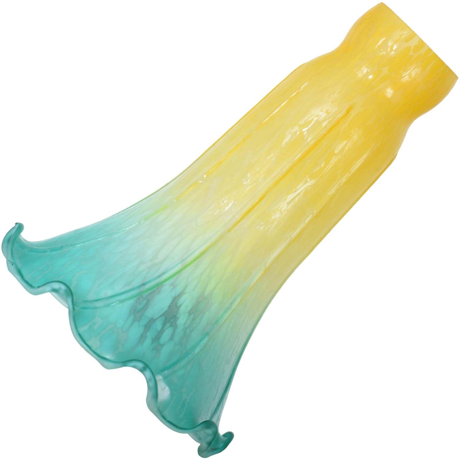 Bieye LS17 Lily Flower Blown Glass Lampshade (Yellow Cyan, Opening I.D. 1.26'' x O.D. 1.5'')