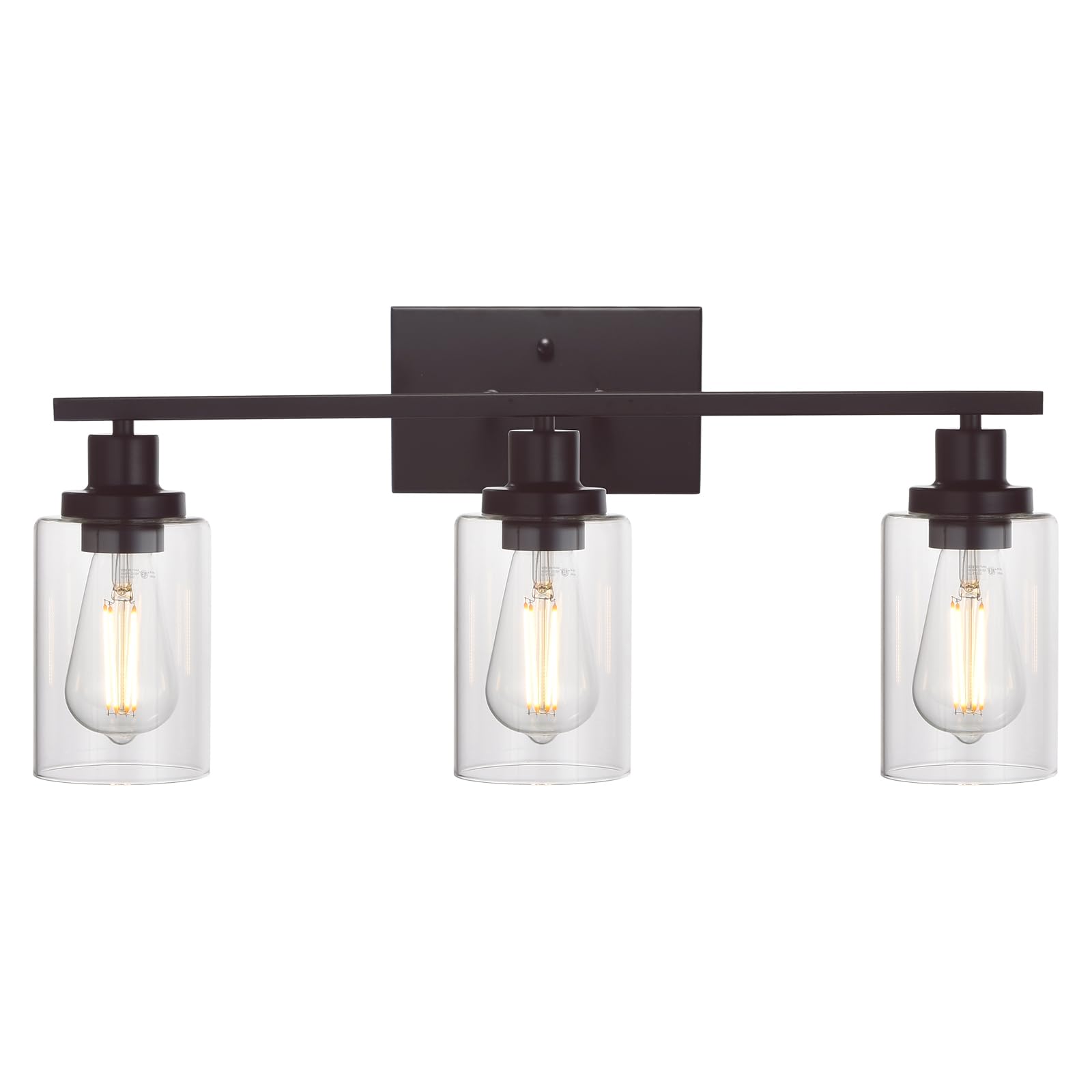 MELUCEE 3 Light Bathroom Vanity Light Oil Rubbed Bronze, Industrial Wall Light Fixture with Clear Glass Shade Sconces for Bedroo