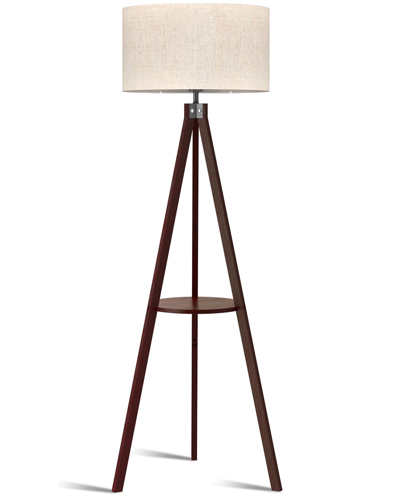 LEPOWER Wood Tripod Floor Lamp - Mid Century Modern Design, Square Walnut Holder, E26 Base, Ideal for Living Room, Bedroom, Office