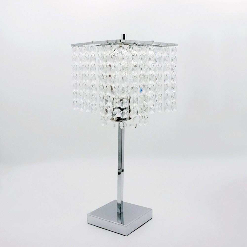 Benjara BM300850 20 in. Hanging Crystal Accent Shade & Metal Base Modern Table Lamp Chrome