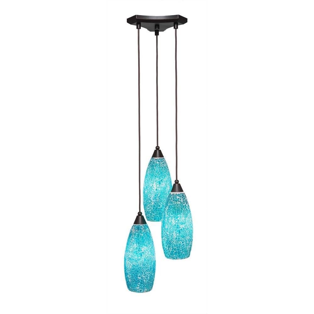Toltec Lighting 28-Dg-5065 Europa 3 Light Multi-Light Mini Pendant With Turquoise Fusion Glass, 5.5&quot;, Dark Granite