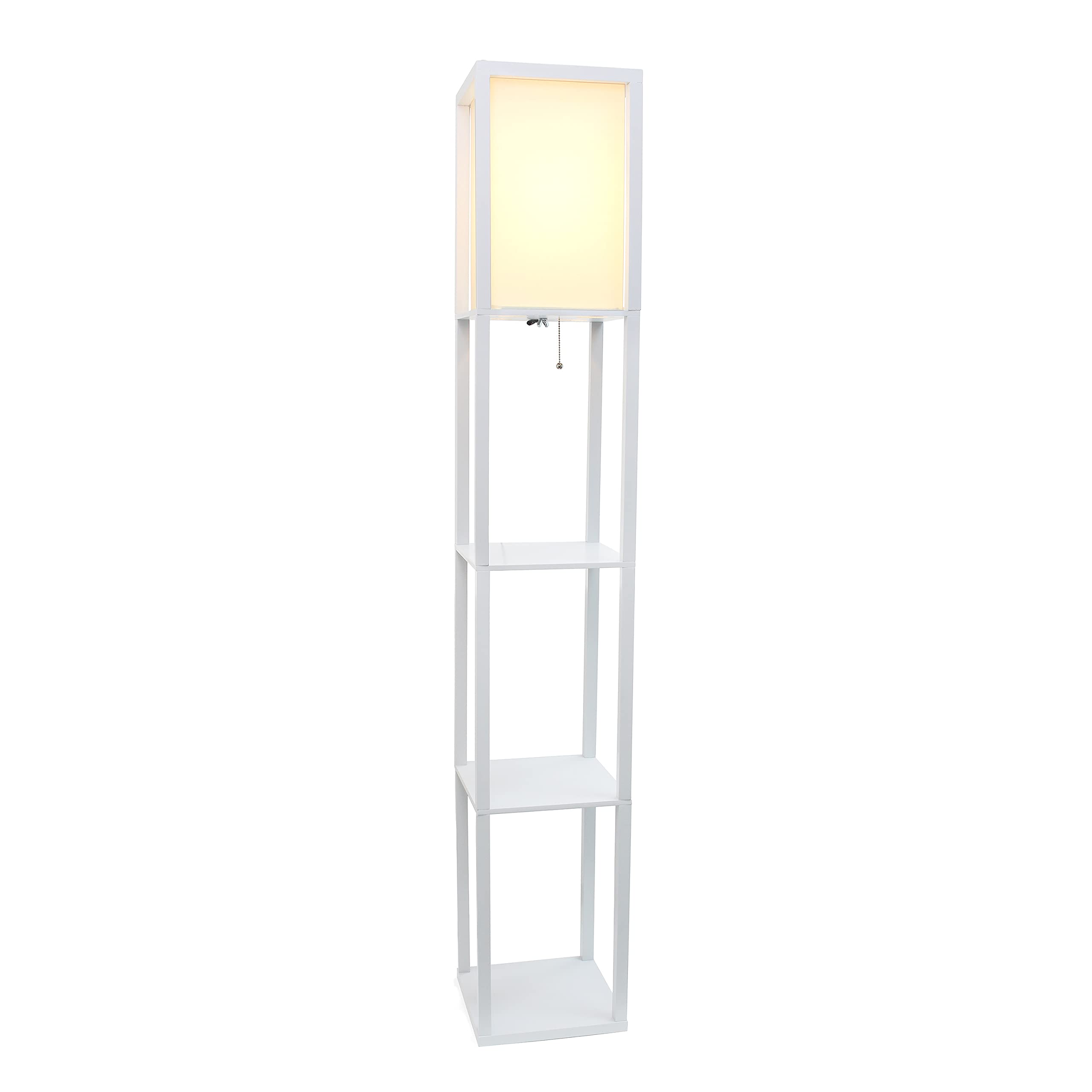 Simple Designs Lf1014-Wht Etagere Organizer Storage Shelf Floor Lamp, White, Engineered Wood, No Bulb