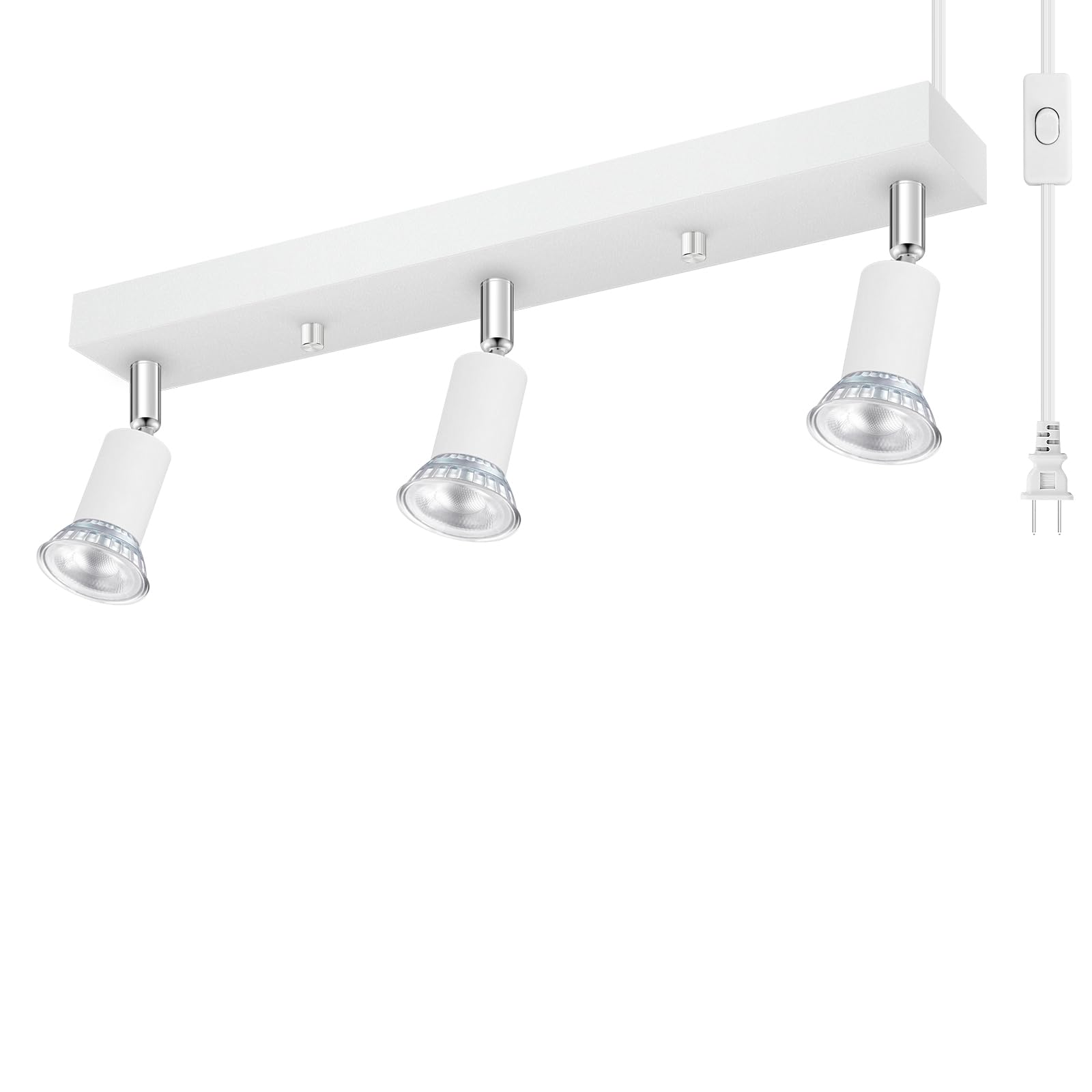 Plug-in Track Lighting, LED Track Lighting Fixtures Ceiling Kit, 16 White Plug in Wall Light with 14.8ft Cord, 3-Light Ceiling S