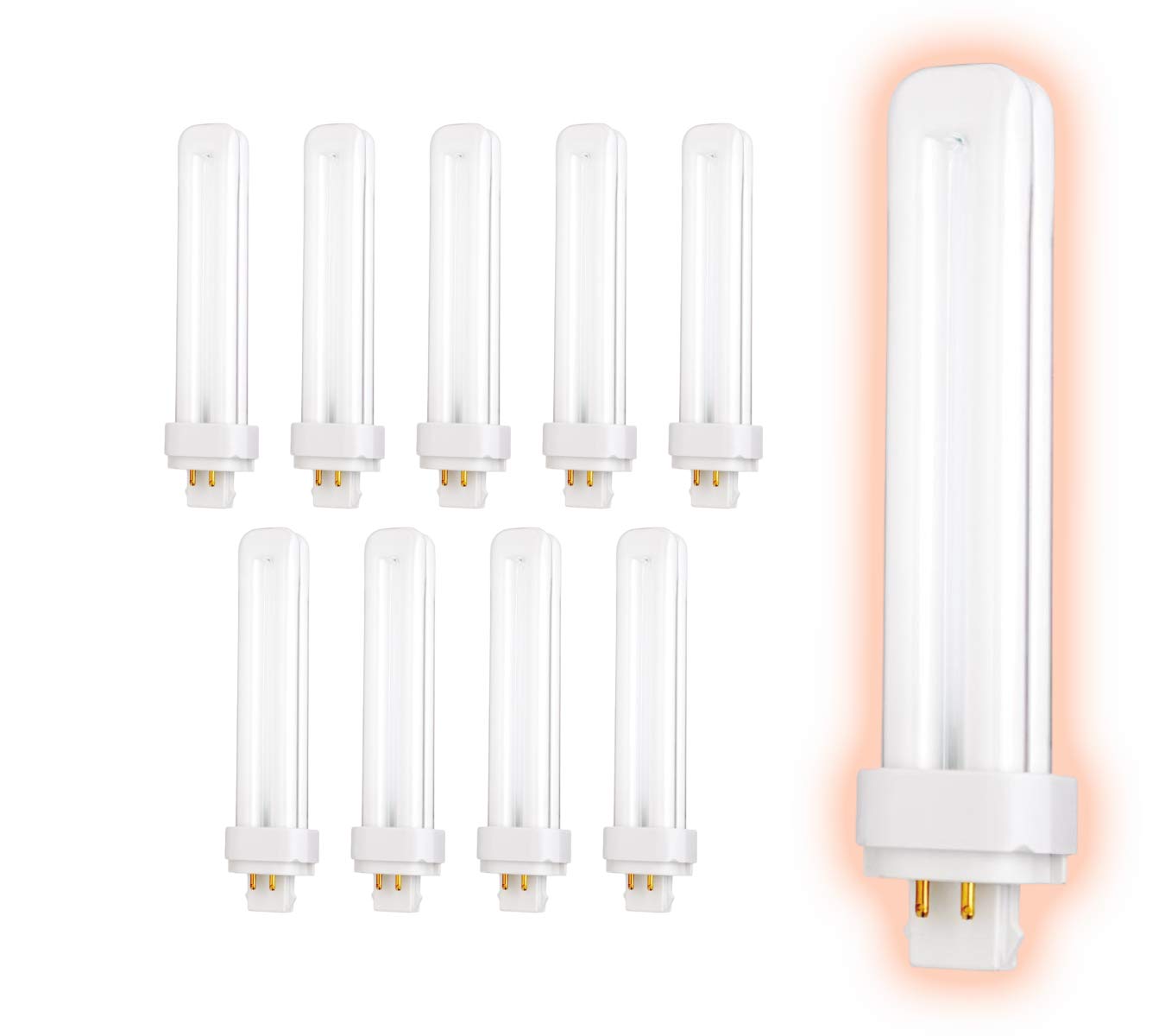 GoodBulb 26 Watt CFL Light Bulbs | 4 Pin G24Q-3 Base 6500K Full Spectrum | 26W High Output 1800 Lumens | Double Tube Compact Fluorescent Light Bulbs Plug-in | 10 Pack