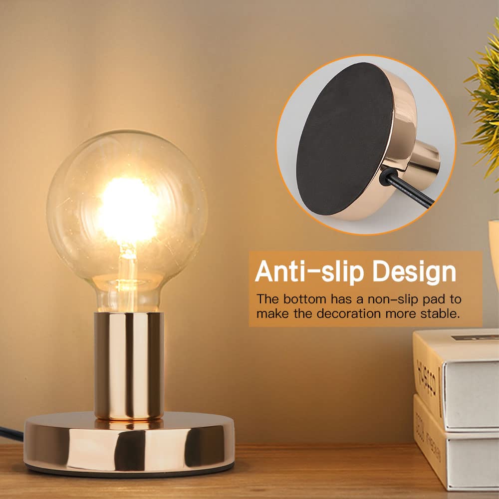 Helunsi Gold E26 E27 Industrial Table Lamp Base, Mini Metal Desk Lamp with 5.8ft Cord, Model E507234
