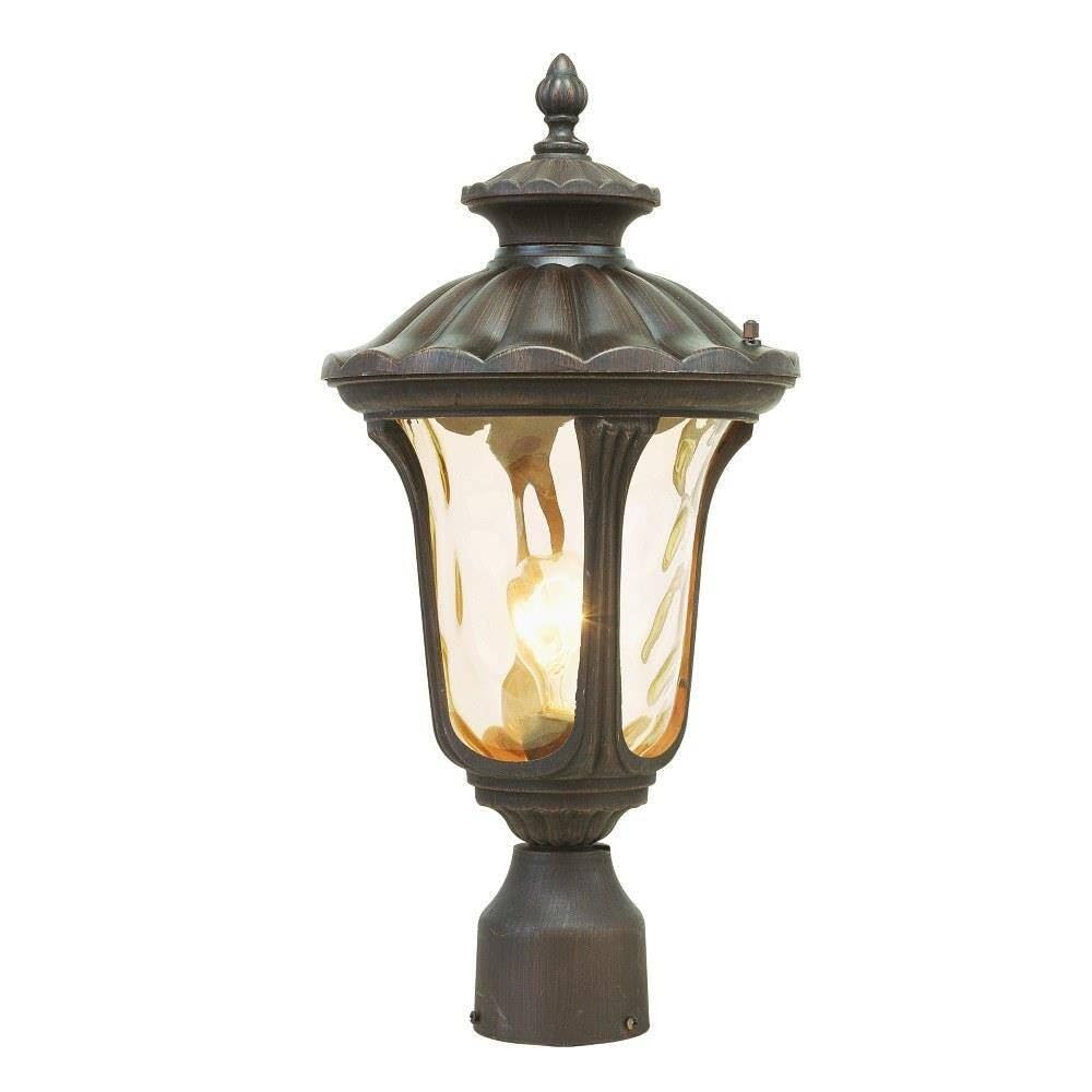 Livex Lighting 7655-58 Oxford 1 Light Imperial Bronze Cast Aluminum Post Head Lantern With Light Amber Water Glass