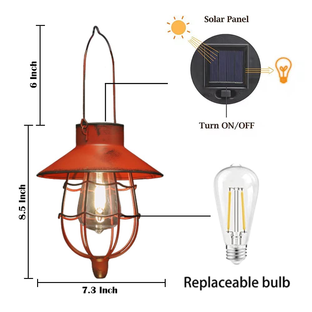 YAKii Solar Lanterns 2 Pack - Waterproof Metal Lamp with Warm White Light for Yard Garden Pathway - Red - Model LP110