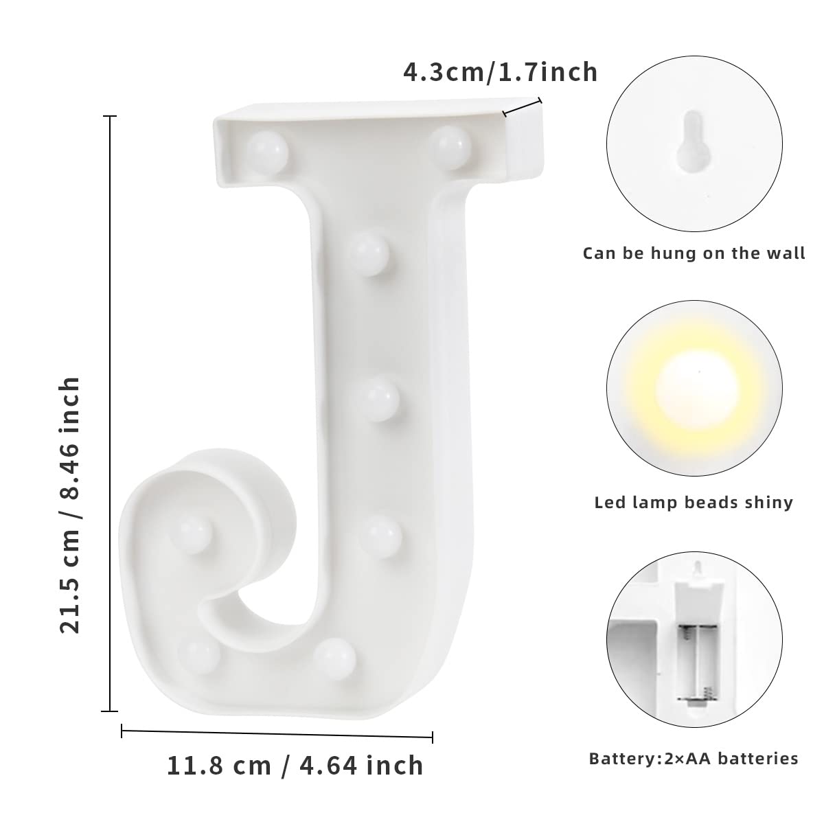 Laerjin Light Up Letters, Marquee Letters With Lights, Decorative Led Light Up Number, Light Up Number Sign For Night Light Wedding Birthday Party Christmas Home Bar - Letter Lights-J