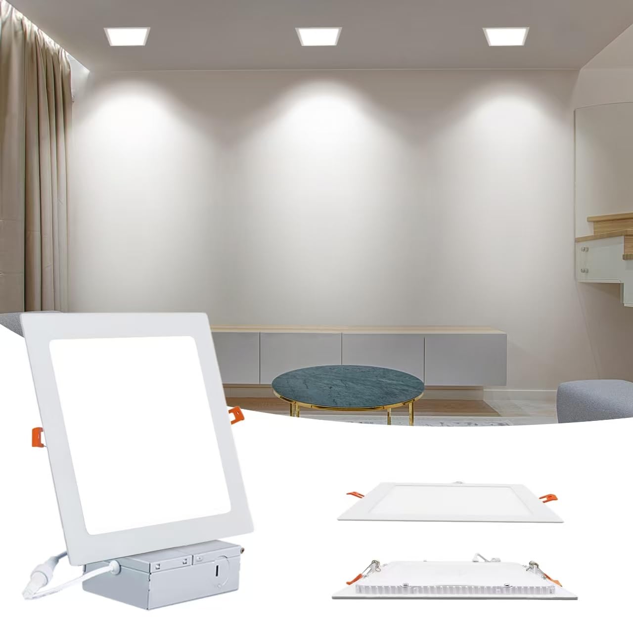 JJiuzming Square 8 Inch LED Recessed Light,18W 6000k Daylight,No Dimmable,4Pack Ultra Thin LED Recessed Lighting with J-Box. 8  