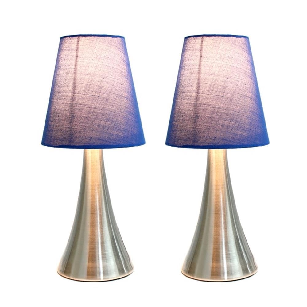 Simple Designs Valencia 2 Pack Mini Touch Table Lamp Set With Fabric Shades Blue